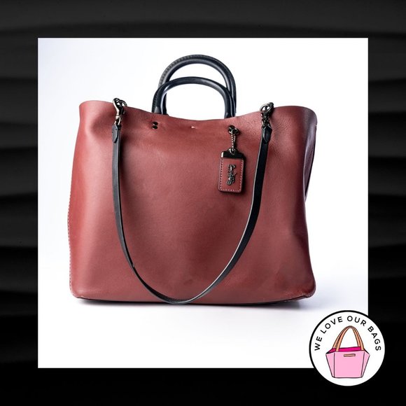 Coach Handbags - RARE $495 COACH 1941 XL BORDEAUX BLACK ROGUE GLOVETANNED LEATHER TOTE BAG 26886